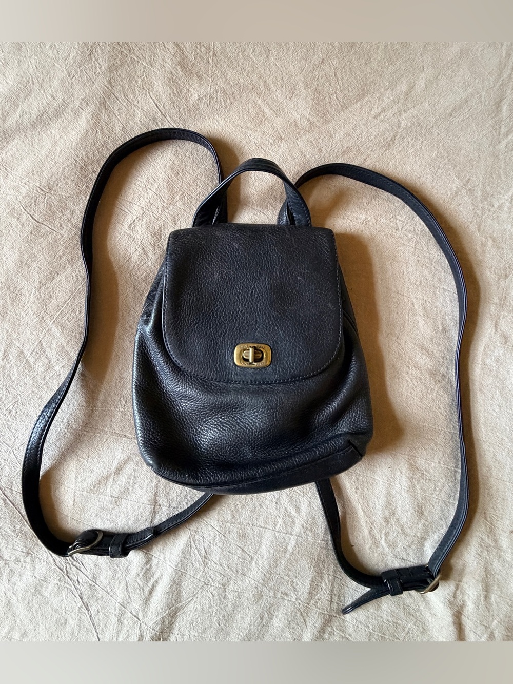 Vintage Nine West Women’s Black Leather Mini Backpack - Classic Design